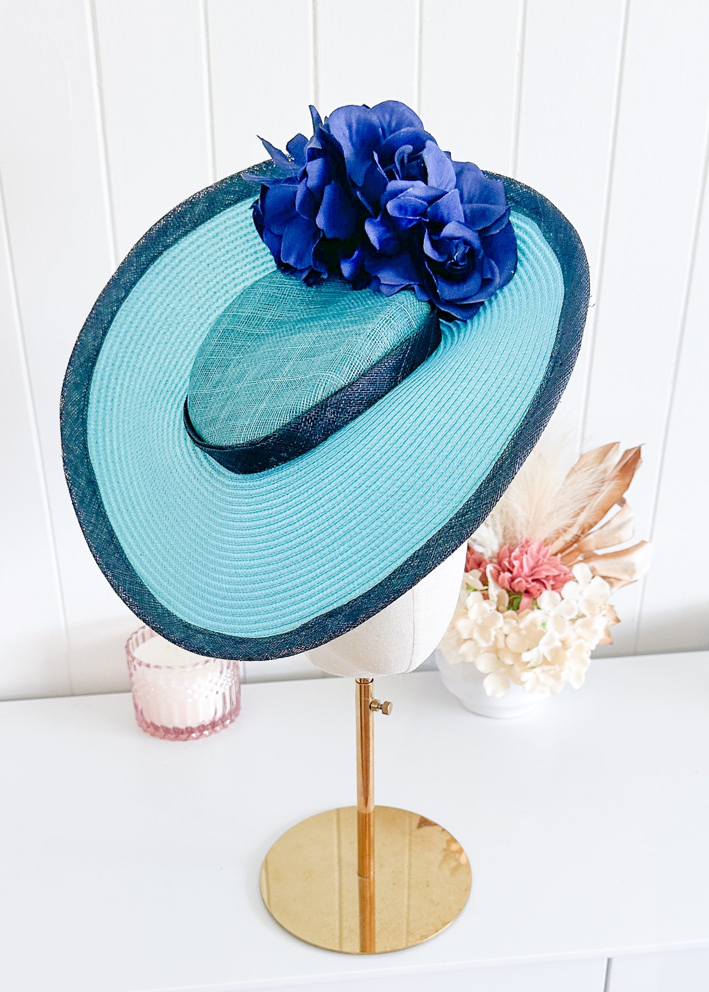 “Brooke” Navy & Turquoise Blue Fascinator