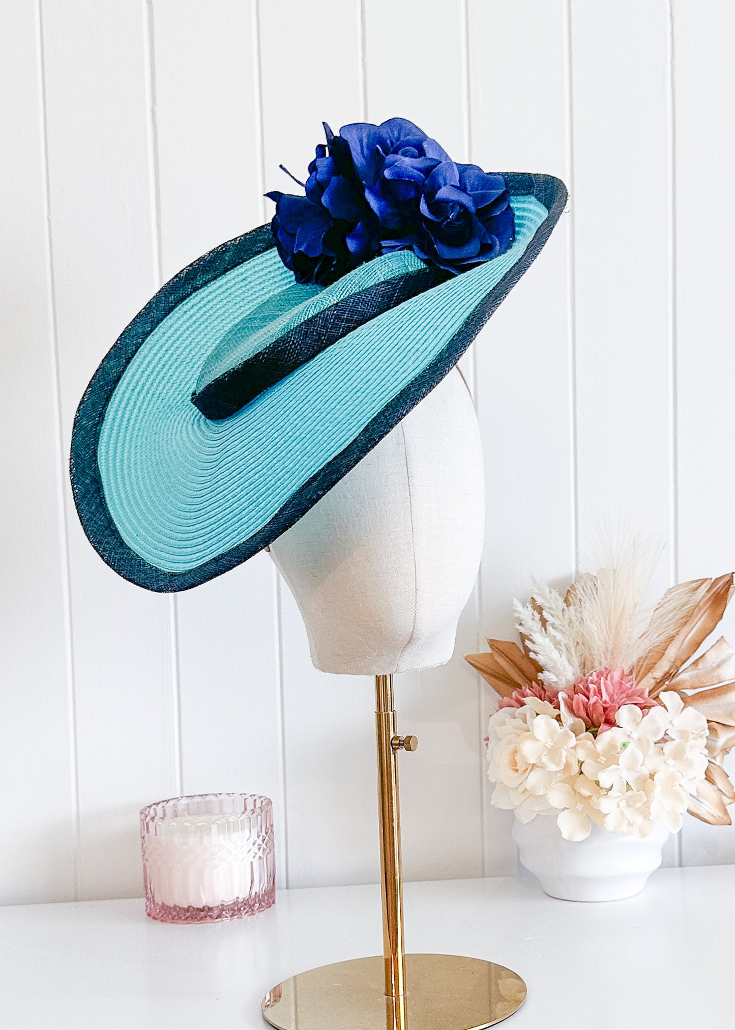 “Brooke” Navy & Turquoise Blue Fascinator
