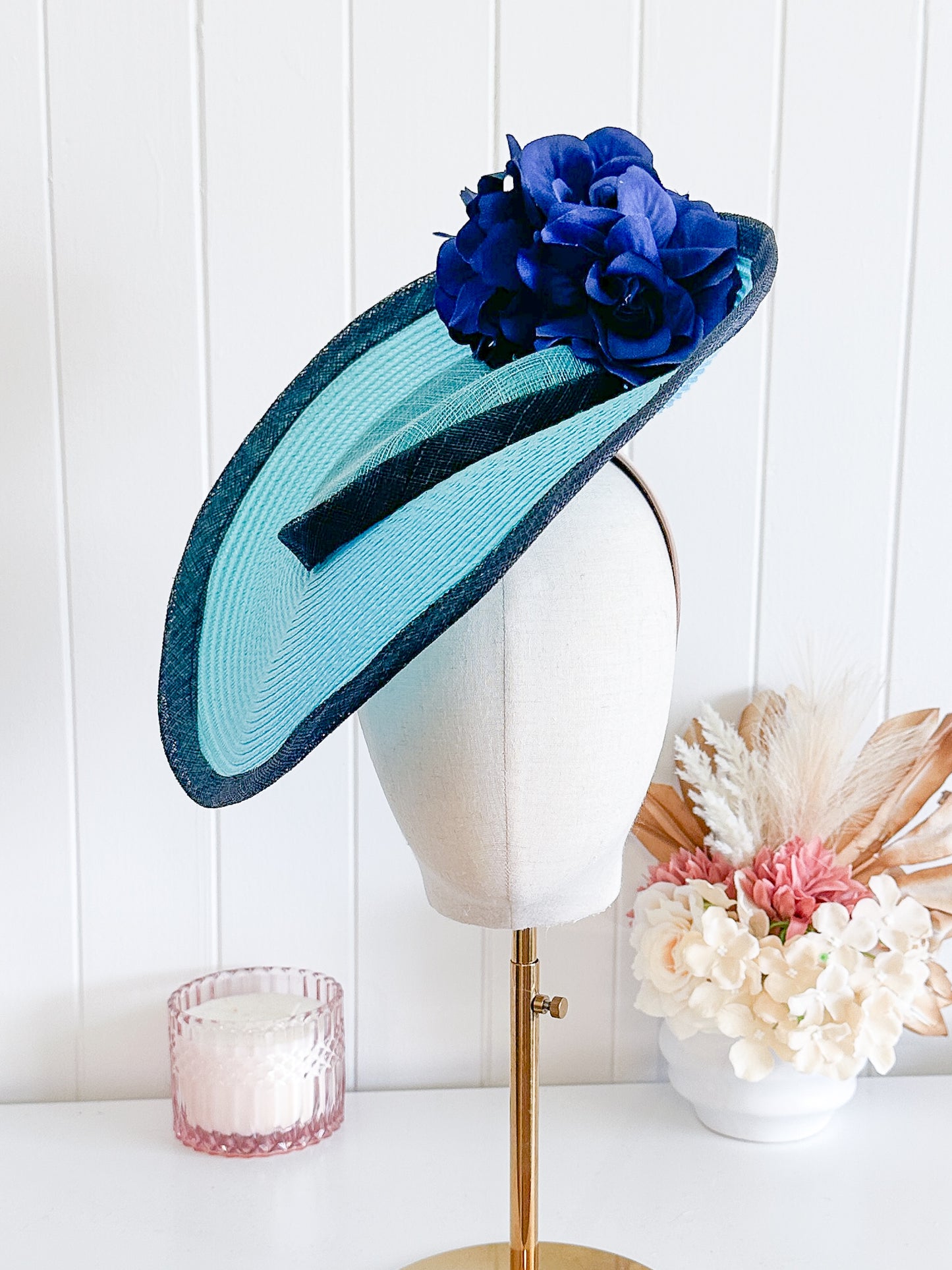 “Brooke” Navy & Turquoise Blue Fascinator