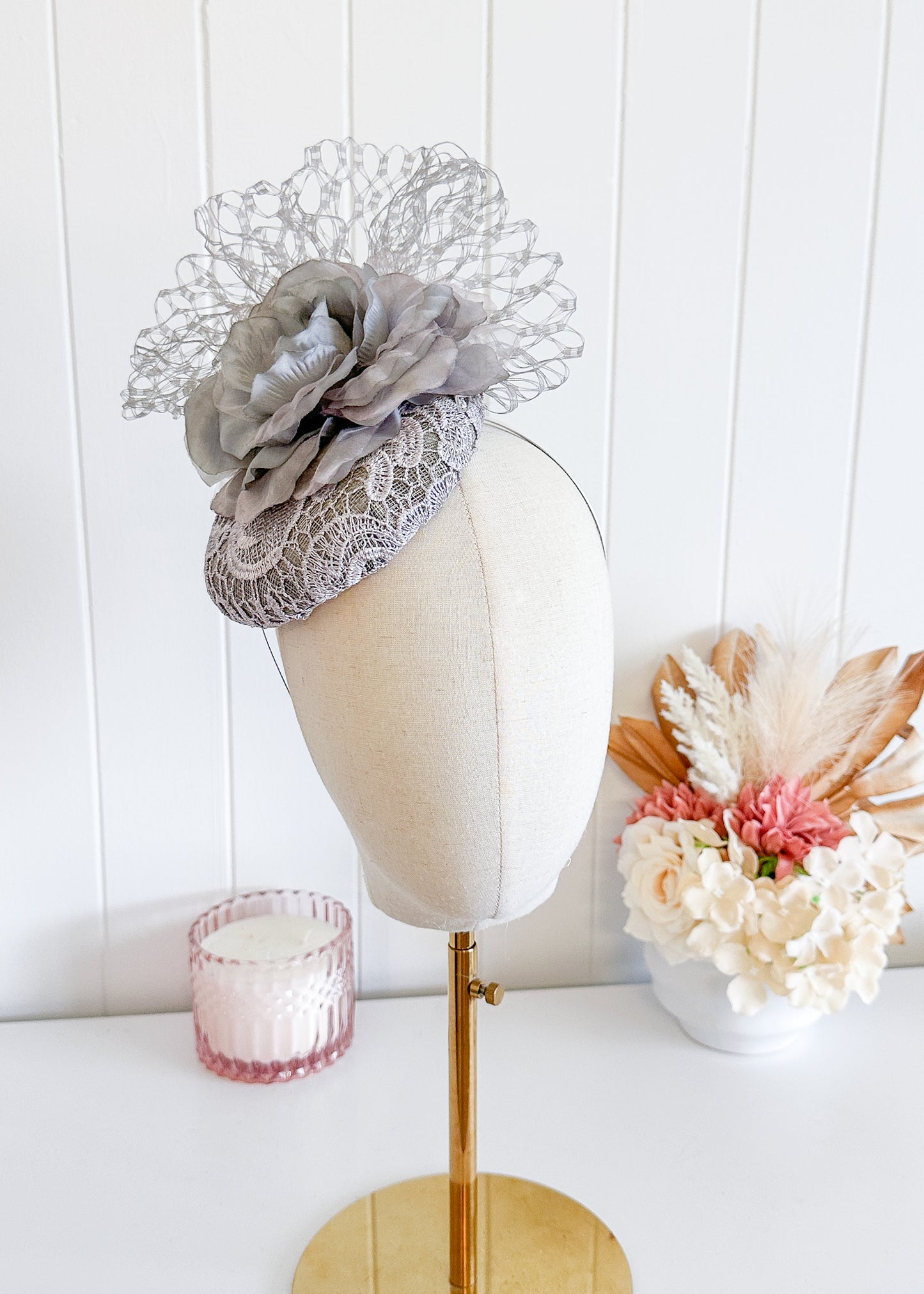 “Phyllis" Grey Lace Fascinator
