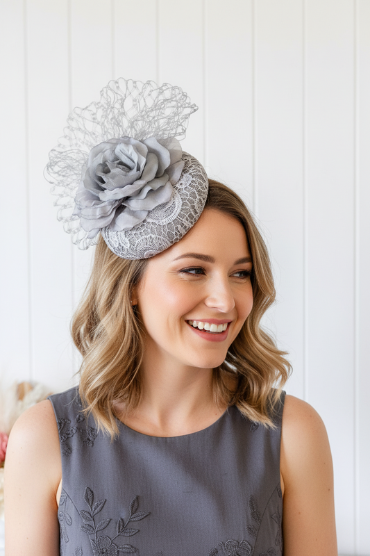 “Phyllis" Grey Lace Fascinator