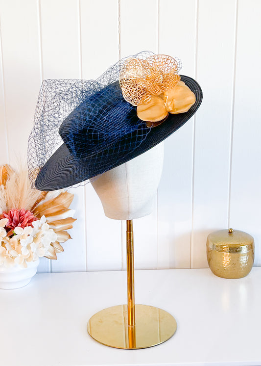 "Boater" - Navy & Gold