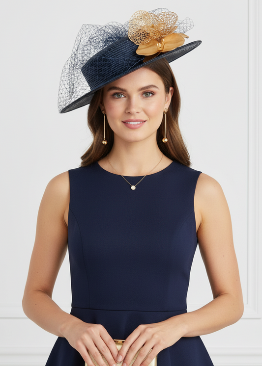 "Boater" - Navy & Gold