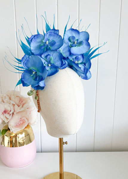 "Orchid Spray" Blue Floral Crown