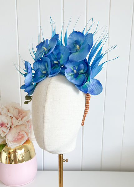 "Orchid Spray" Blue Floral Crown