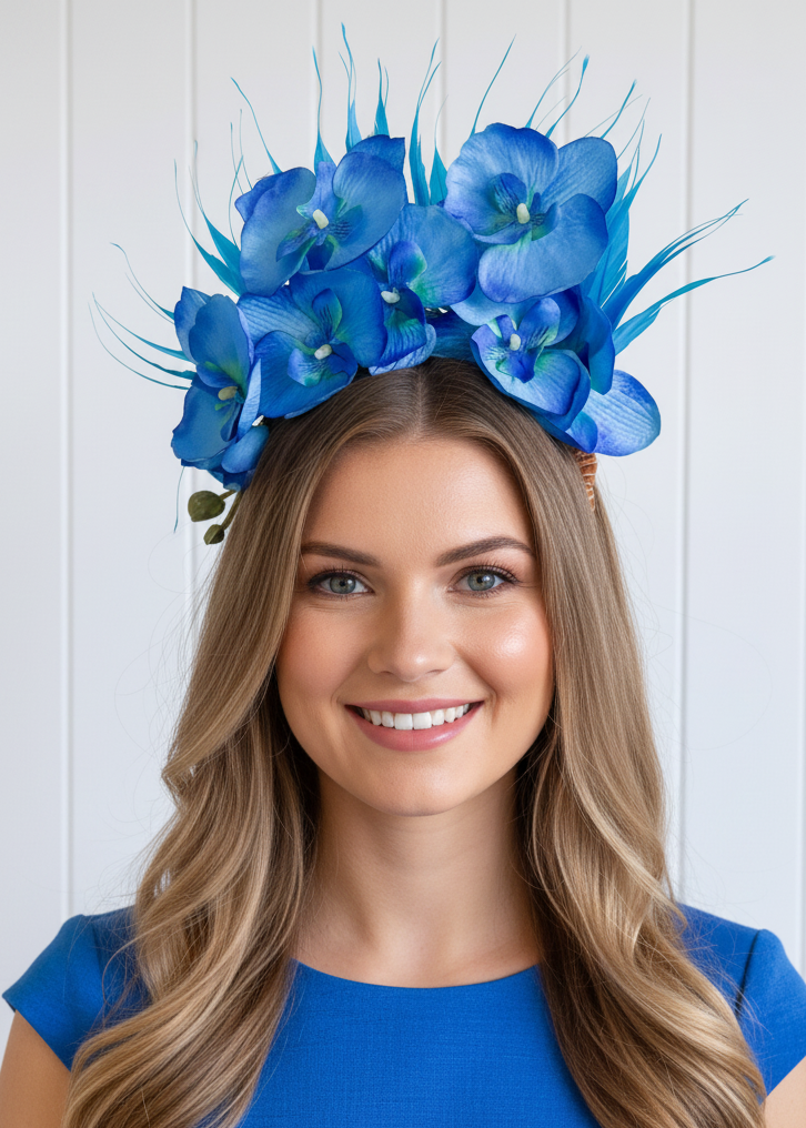 "Orchid Spray" Blue Floral Crown