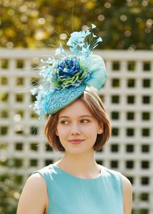 "Neve" Turquoise Fascinator