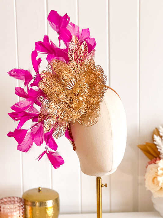 "Brianna" Magenta & Gold Fascinator