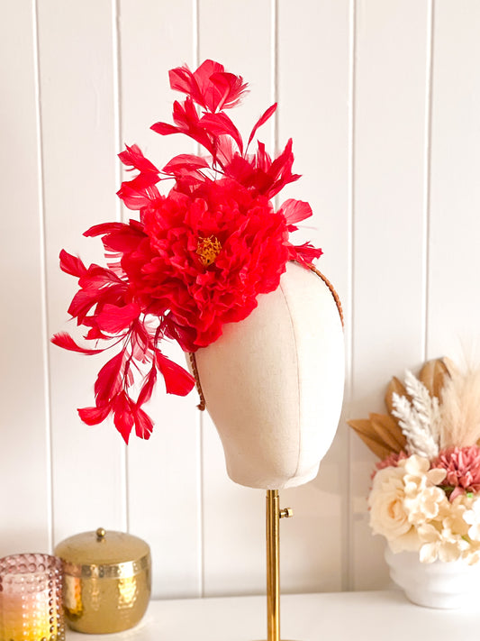 "Marnie" Red Fascinator