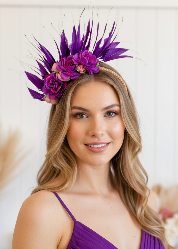 'Marcie" Purple Floral Headpiece