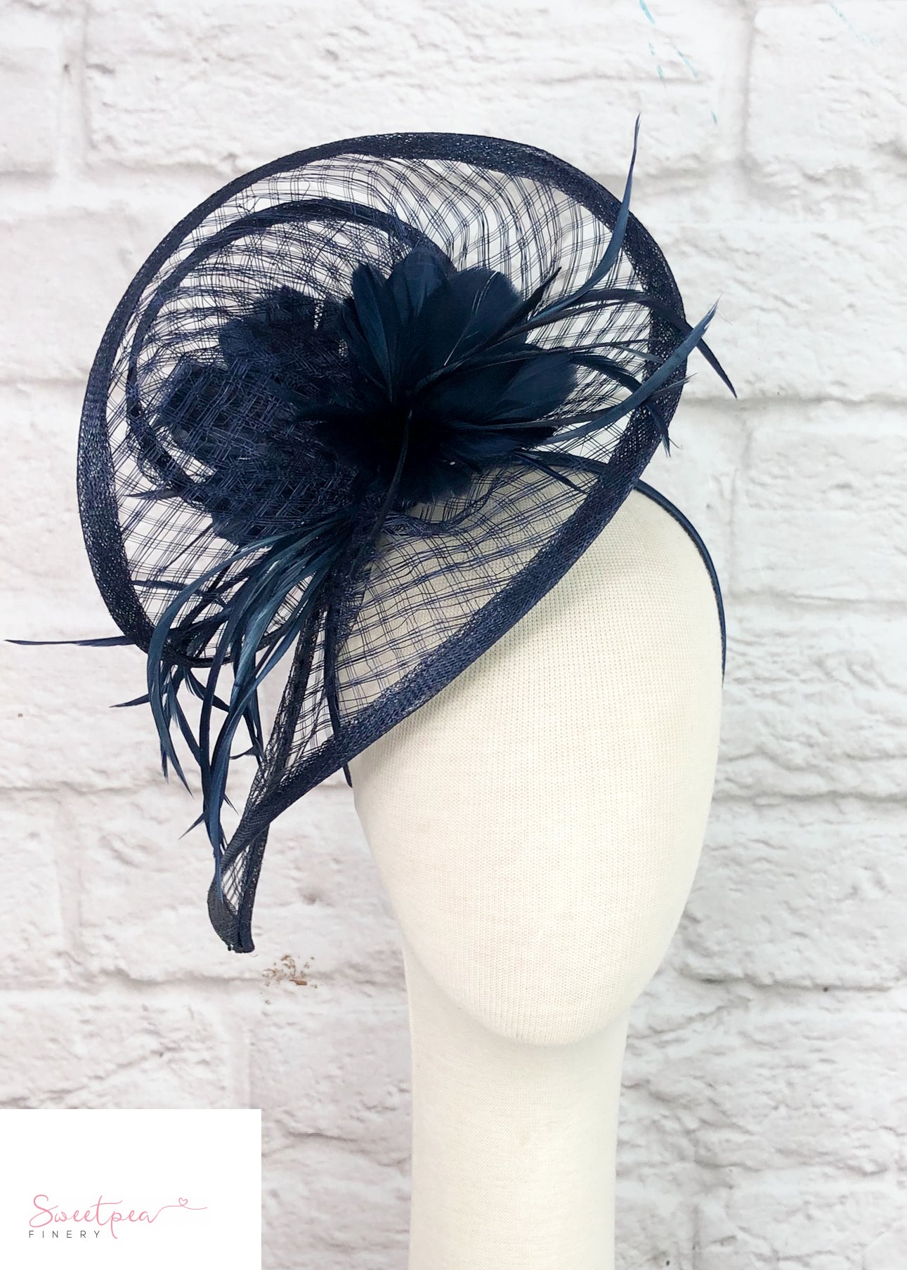 "Bella" Lattice Sinamay Navy Fascinator