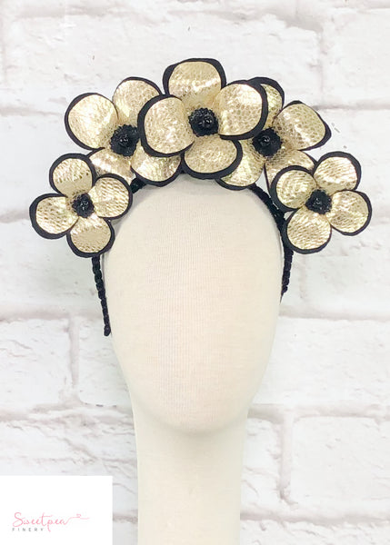 "Nina" Black & Gold Leather Crown
