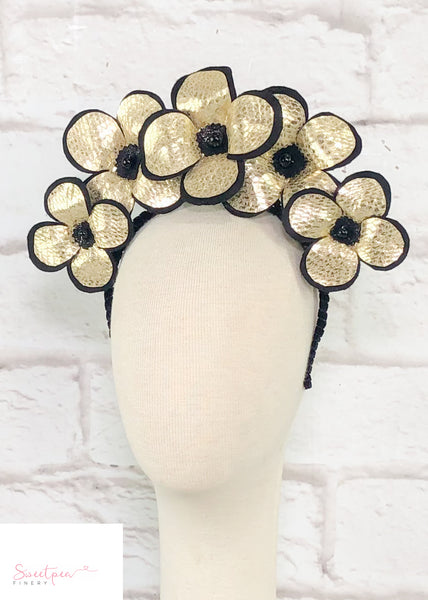 "Nina" Black & Gold Leather Crown