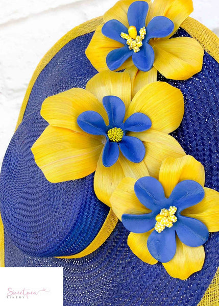 "Summer" Yellow & Blue Boater Hat