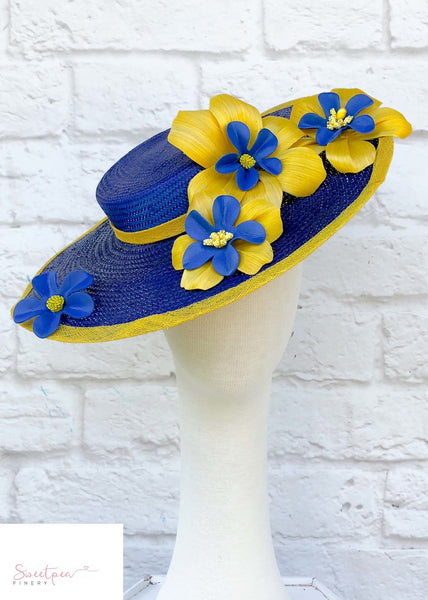 "Summer" Yellow & Blue Boater Hat