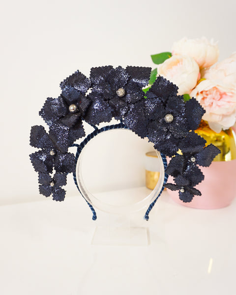 Metallic Navy Leather Crown - Millinery Hire