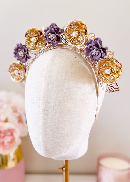 "Sally" Jewelled Crown -Dusty Purple