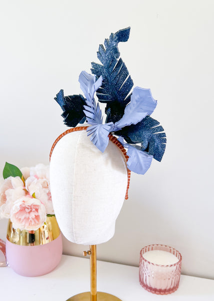 "Gilded" Leather Headpiece - Blue & Navy