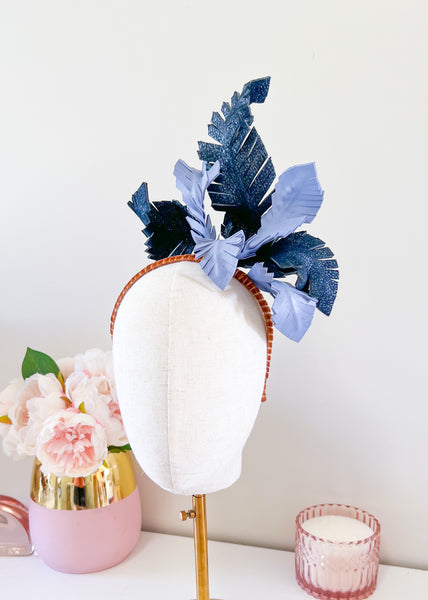 "Gilded" Leather Headpiece - Blue & Navy