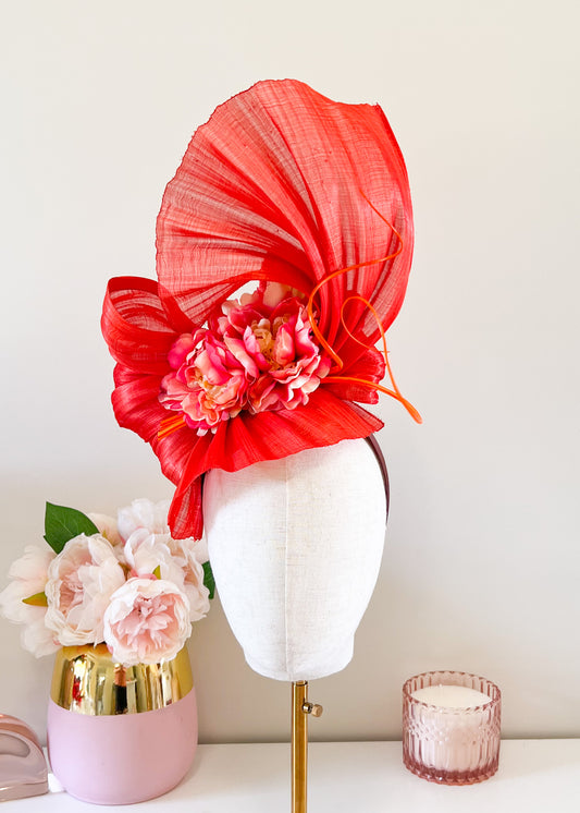 "Mia" Silk Abaca Headpiece - Red