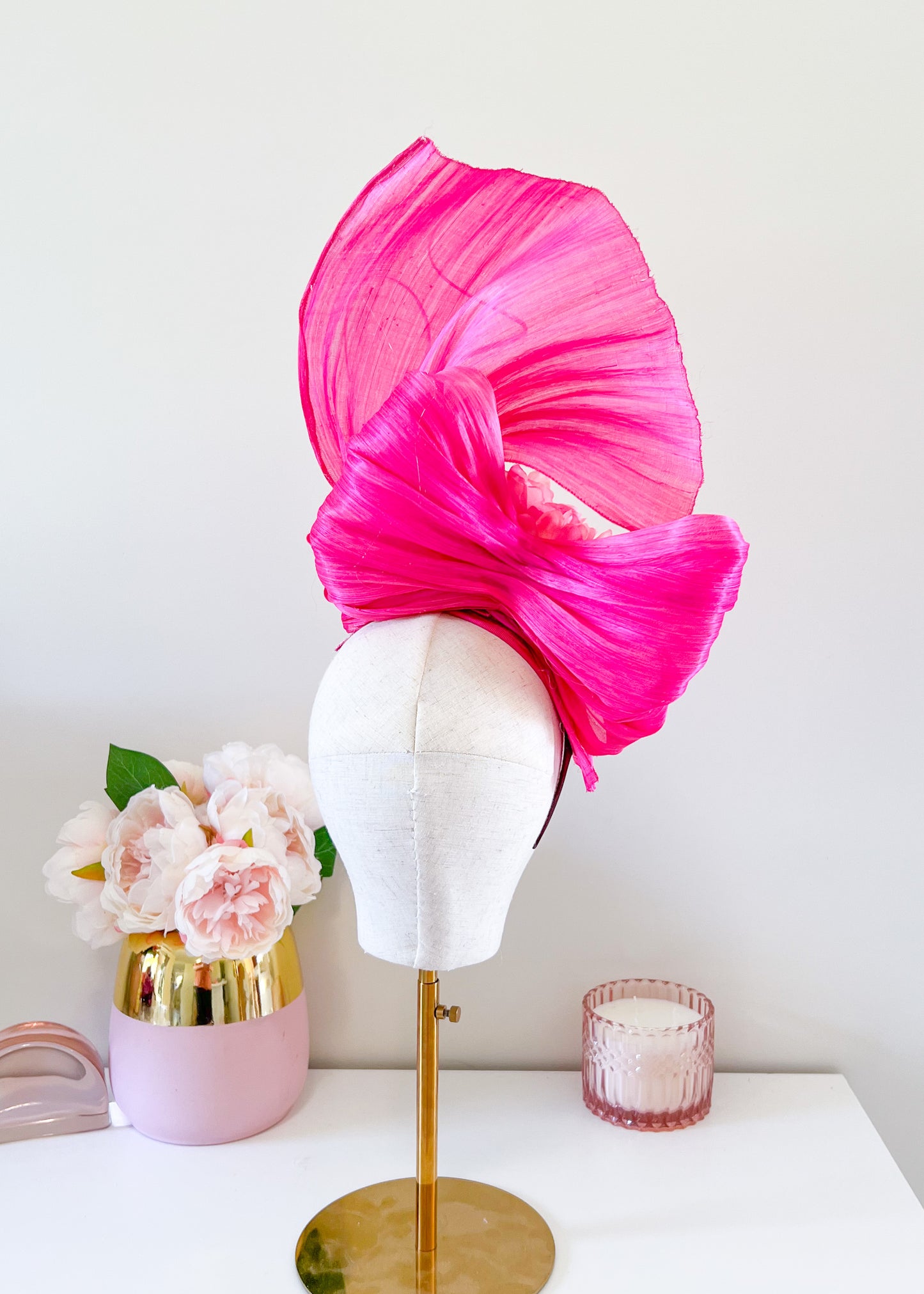 "Mia" Silk Abaca Headpiece - Hot Pink
