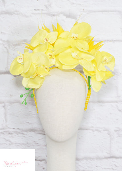 "Orchid Spray" Yellow Floral Crown