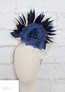 "Jess" Navy & White Lace Fascinator