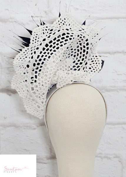 "Jess" Navy & White Lace Fascinator