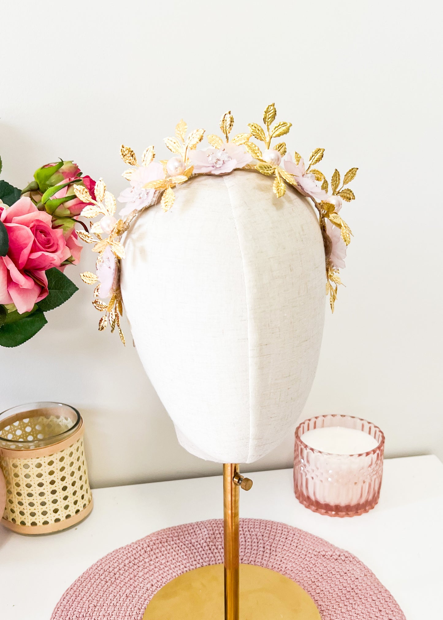 "Isla" Jewelled Crown - Pale Pink