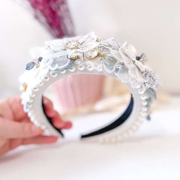 "Simone" Embellished Headband - White