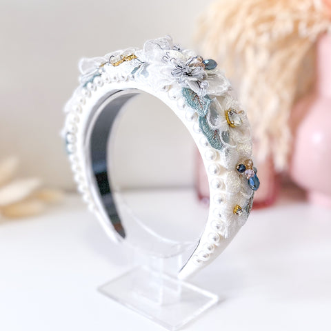 "Simone" Embellished Headband - White