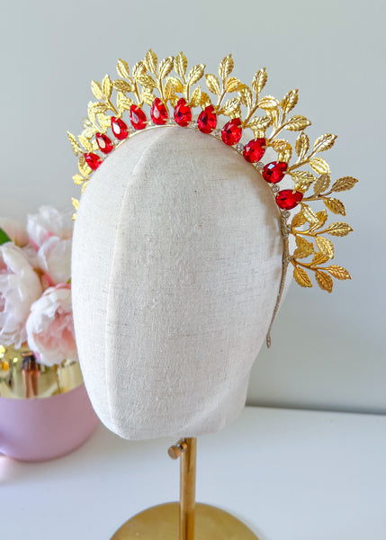 "Eloise" Red & Gold Fascinator