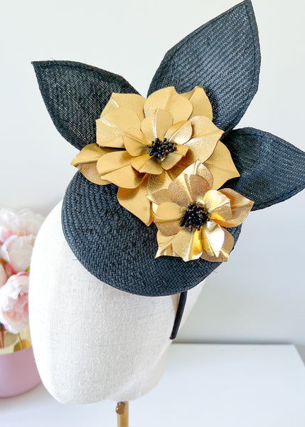 "Sophie" Black & Gold Fascinator