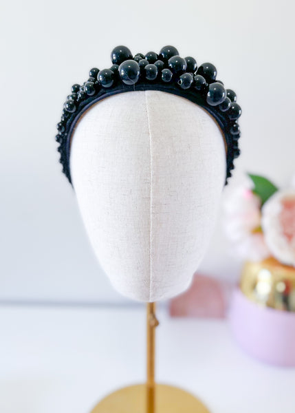 "Sandra" Black Beaded Headband