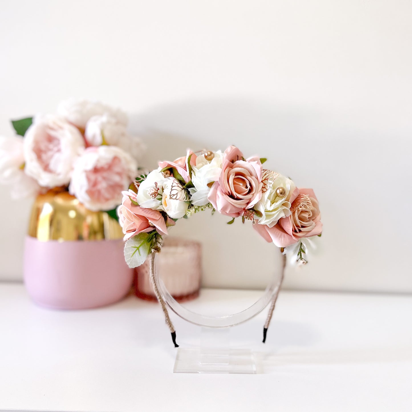 "Lori" Pink & White Floral Crown