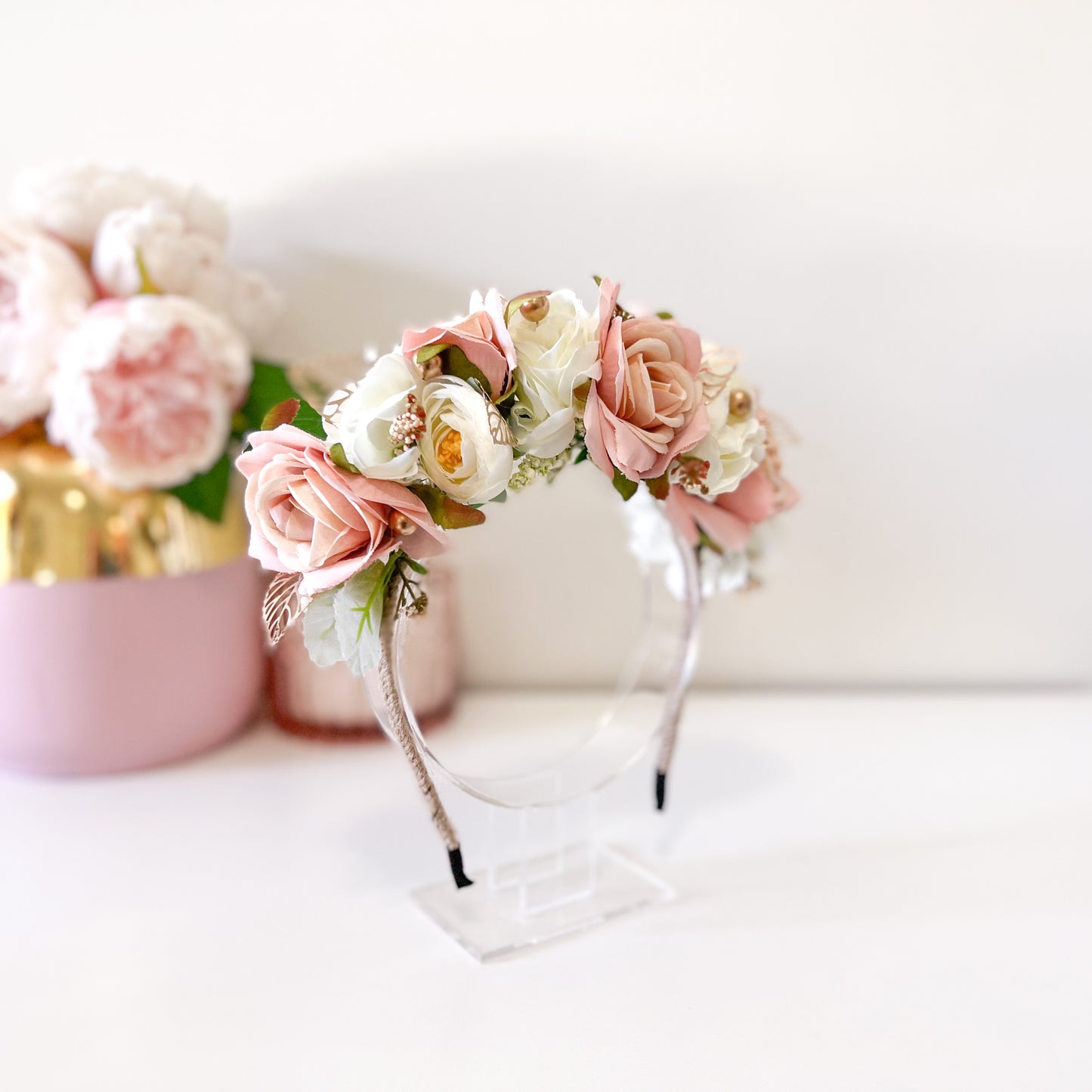 "Lori" Pink & White Floral Crown