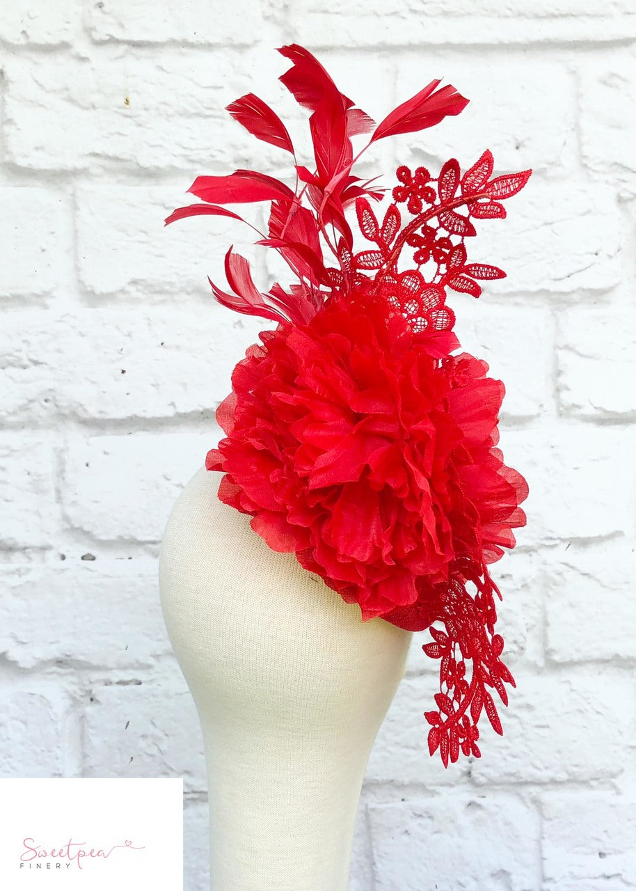 "Babette" Red Lace Headpiece