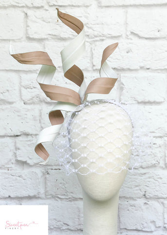 "Cameron" Beige & White Leather Headpiece