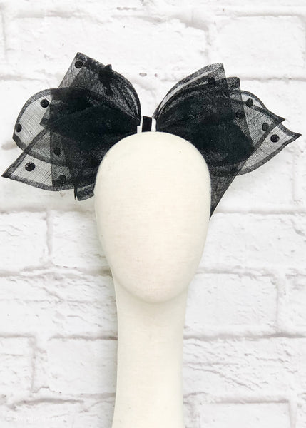 "Daphne" Black & White Bow Headpiece
