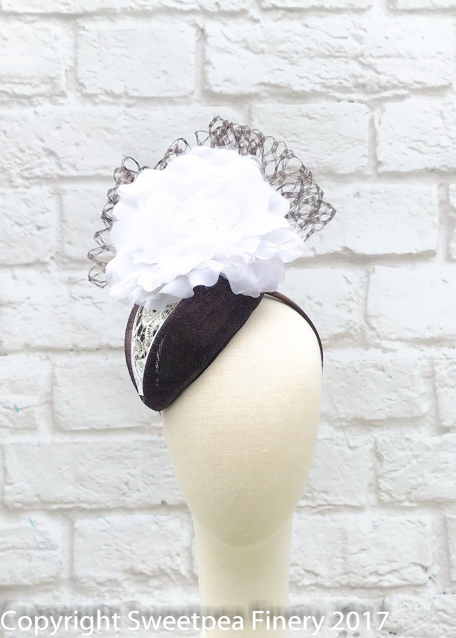 "Vivian" Brown & White Fascinator