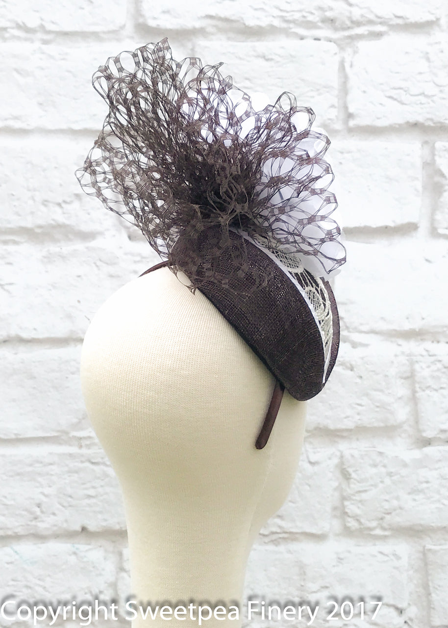 "Vivian" Brown & White Fascinator