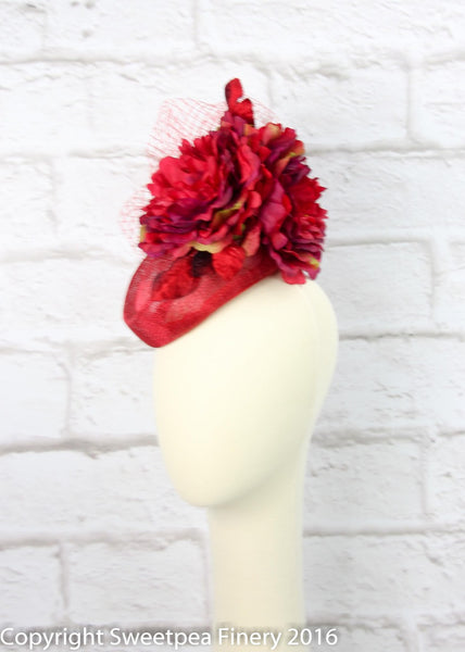 "Tabitha" Red Fascinator