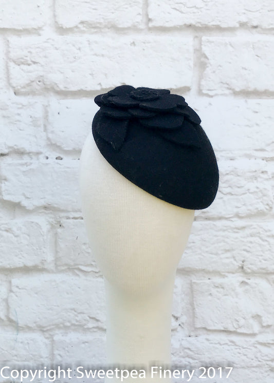 "Samantha" Black Felt Fascinator