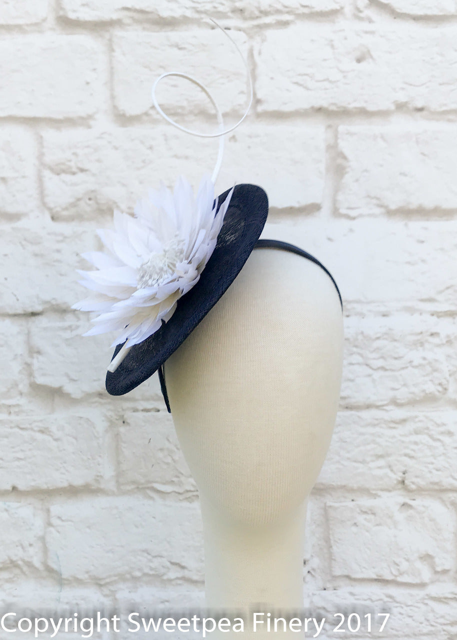 "Debbie" Navy & White Fascinator