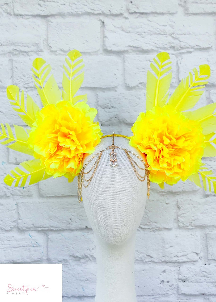 "Festival" Feather Headdress  Yellow